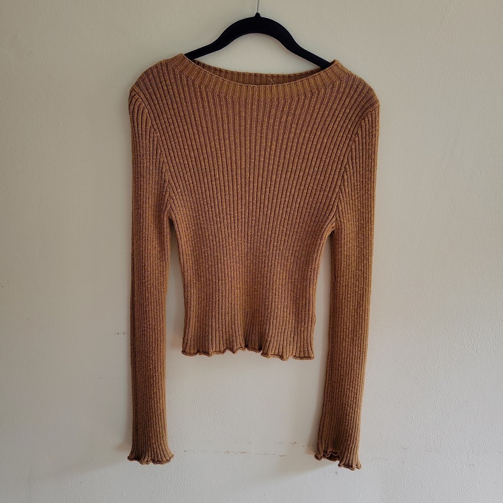 Cotton On Ribbed Boatneck Sweater Large Brown Long Sleeve Lettuce Edge Casual